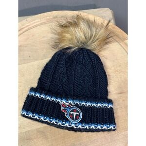 NFL Team Apparel Tennessee Titans Girls Navy Blue Cable Knit Pom Beanie Hat